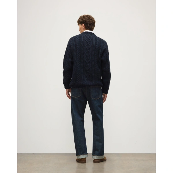Johnstons of Elgin MacDonald Dark Blue Aran Cable Cashmere Jumper