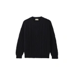 Johnstons of Elgin MacDonald Dark Blue Aran Cable Cashmere Jumper | Men Knitwear | Coveti