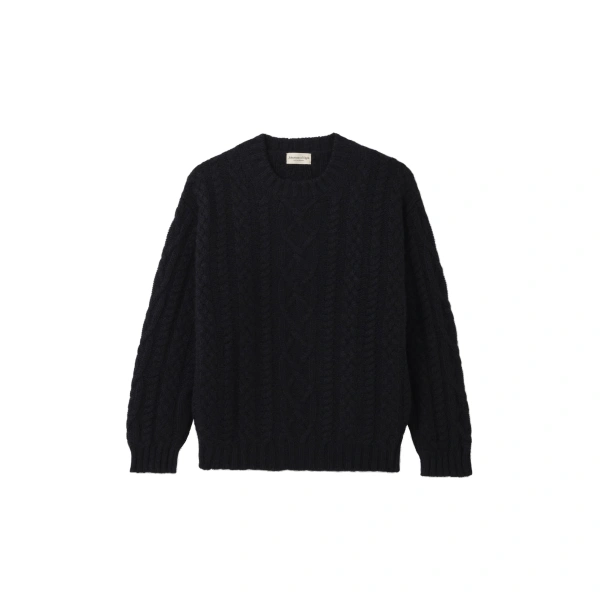 Johnstons of Elgin MacDonald Dark Blue Aran Cable Cashmere Jumper | Men Knitwear | Coveti