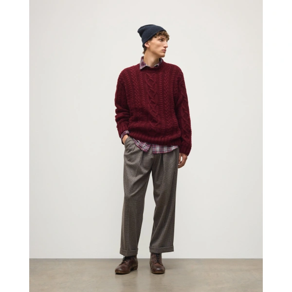 Johnstons of Elgin MacDonald Dark Red Aran Cable Cashmere Jumper
