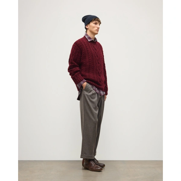 Johnstons of Elgin MacDonald Dark Red Aran Cable Cashmere Jumper