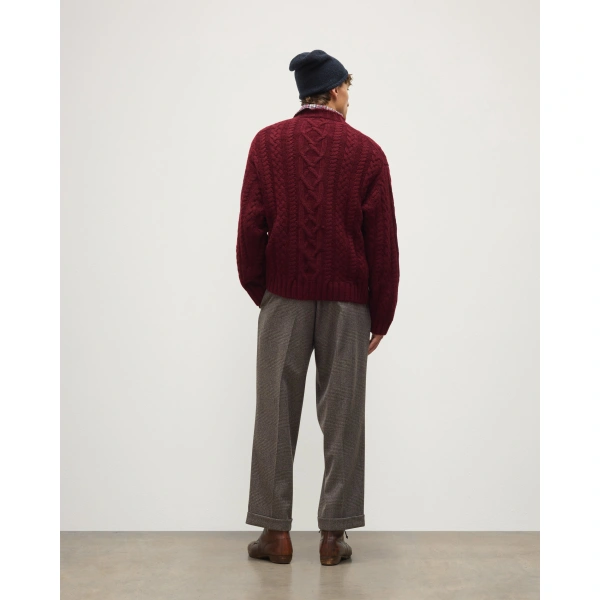 Johnstons of Elgin MacDonald Dark Red Aran Cable Cashmere Jumper