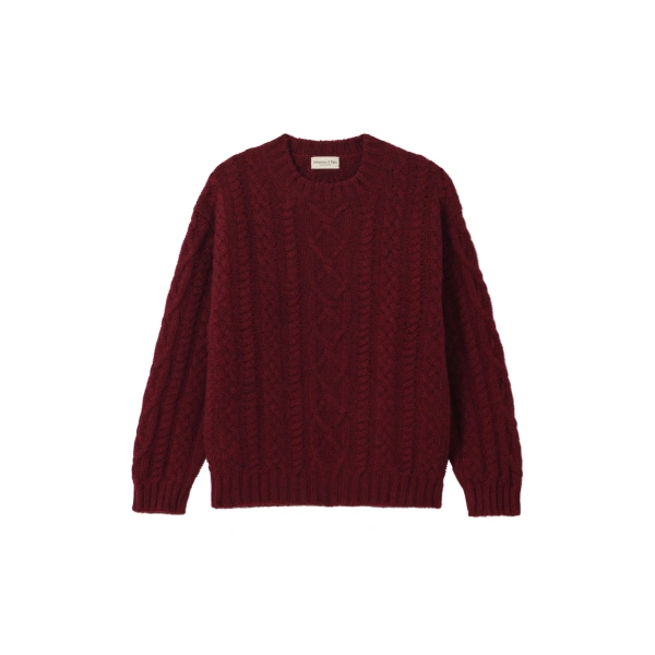 MacDonald Dark Red Aran Cable Cashmere Jumper
