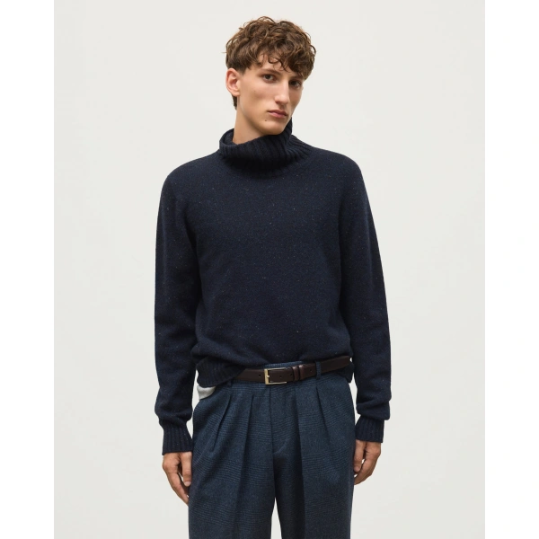 Johnstons of Elgin MacKintosh Roll Neck Blue Donegal Cashmere Jumper