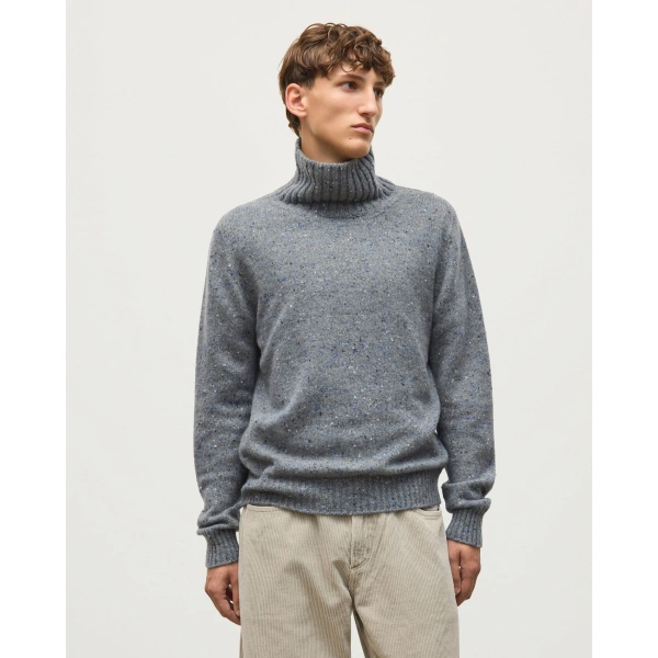 Johnstons of Elgin MacKintosh Roll Neck Grey Donegal Cashmere Jumper