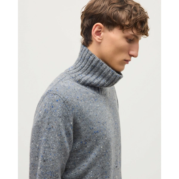Johnstons of Elgin MacKintosh Roll Neck Grey Donegal Cashmere Jumper