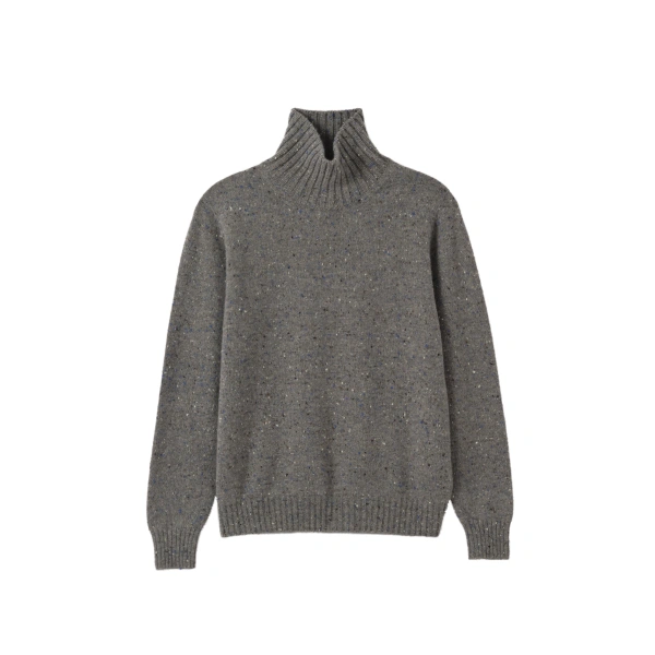 Johnstons of Elgin MacKintosh Roll Neck Grey Donegal Cashmere Jumper | Men Knitwear | Coveti