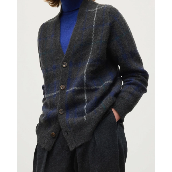 Johnstons of Elgin Mack Grey Brushed Cashmere-Silk Cardigan