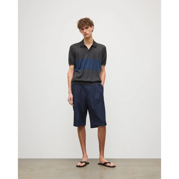 Johnstons of Elgin Mack Grey & Navy Superfine Cashmere Polo Shirt