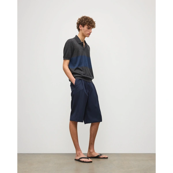 Johnstons of Elgin Mack Grey & Navy Superfine Cashmere Polo Shirt