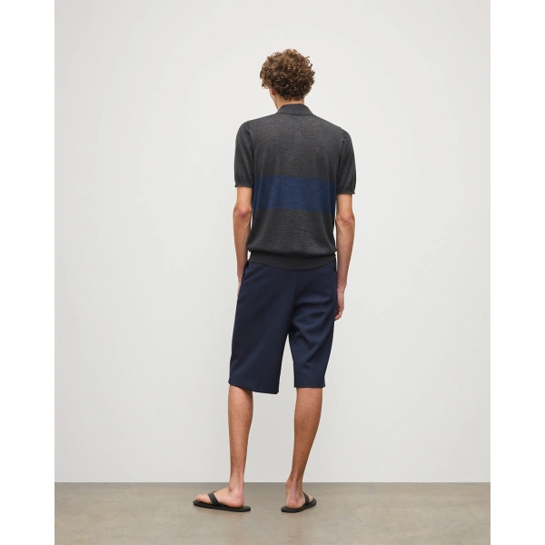 Johnstons of Elgin Mack Grey & Navy Superfine Cashmere Polo Shirt