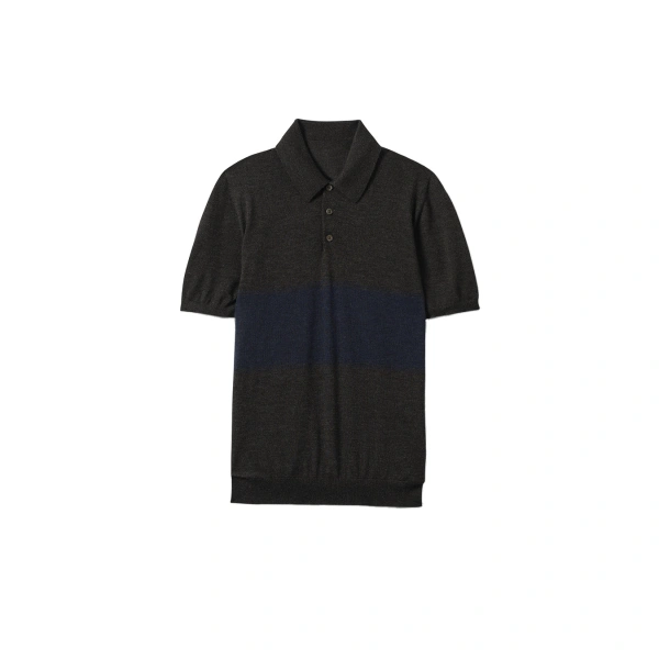 Johnstons of Elgin Mack Grey & Navy Superfine Cashmere Polo Shirt | Men Knitwear | Coveti
