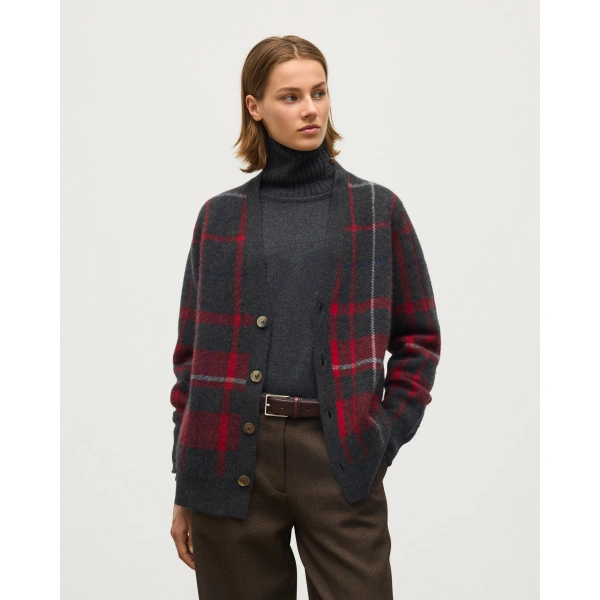 Johnstons of Elgin Mack Red Brushed Cashmere-Silk Cardigan