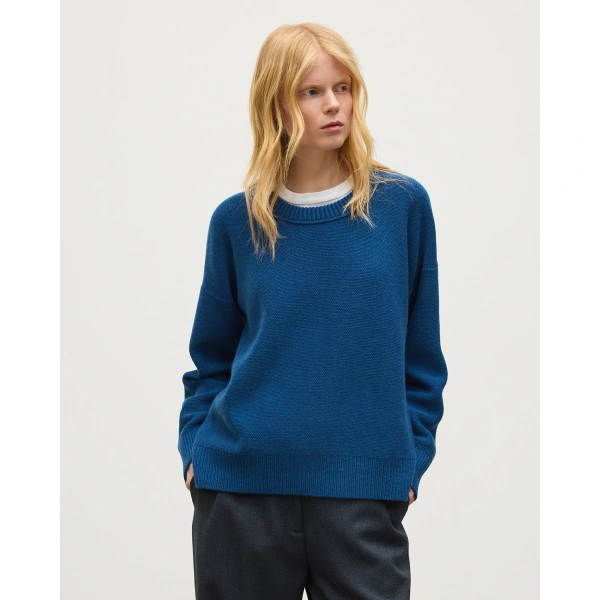 Johnstons of Elgin Maggie Reverse Stitch Blue Cashmere Jumper
