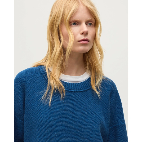 Johnstons of Elgin Maggie Reverse Stitch Blue Cashmere Jumper