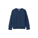 Johnstons of Elgin Maggie Reverse Stitch Blue Cashmere Jumper | Sweaters | Coveti