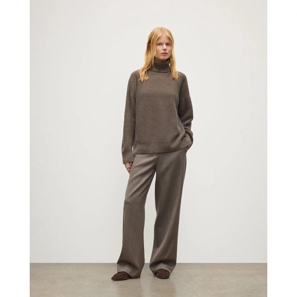 Johnstons of Elgin Maggie Reverse Stitch Roll Neck Brown Cashmere Jumper