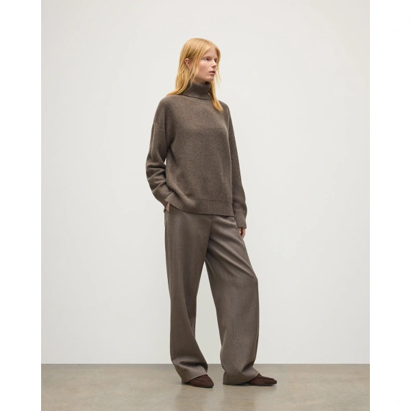 Johnstons of Elgin Maggie Reverse Stitch Roll Neck Brown Cashmere Jumper