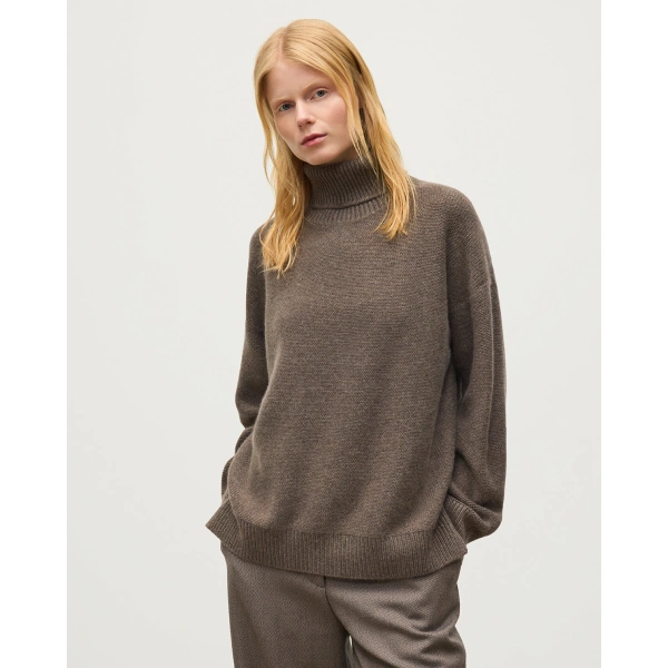 Johnstons of Elgin Maggie Reverse Stitch Roll Neck Brown Cashmere Jumper
