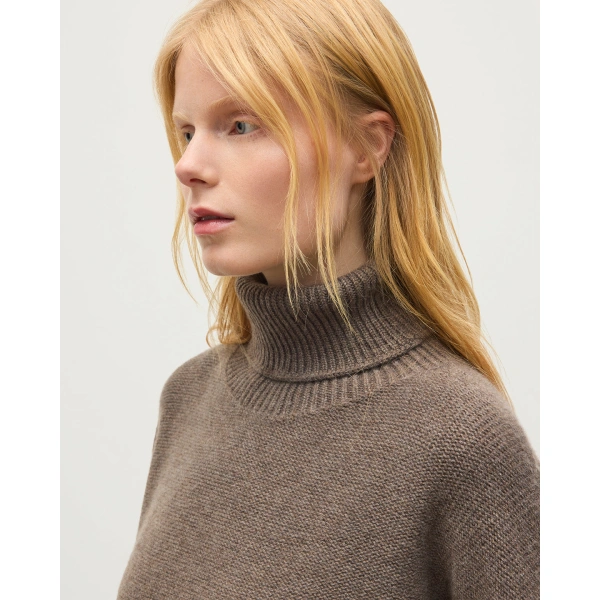 Johnstons of Elgin Maggie Reverse Stitch Roll Neck Brown Cashmere Jumper