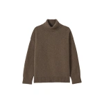 Johnstons of Elgin Maggie Reverse Stitch Roll Neck Brown Cashmere Jumper | Sweaters | Coveti
