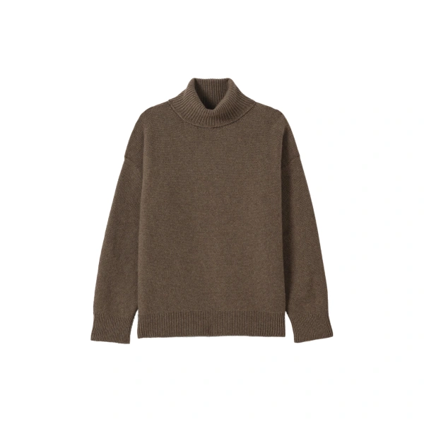 Johnstons of Elgin Maggie Reverse Stitch Roll Neck Brown Cashmere Jumper | Sweaters | Coveti