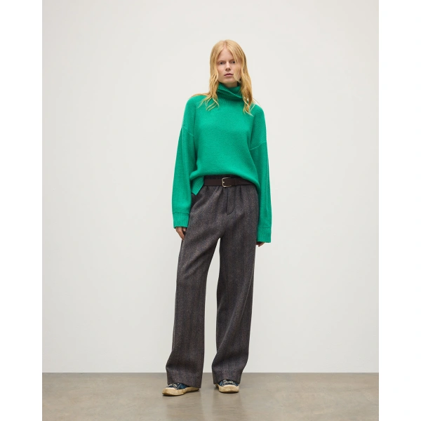 Johnstons of Elgin Maggie Reverse Stitch Roll Neck Green Cashmere Jumper
