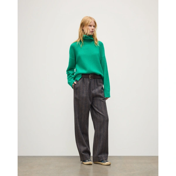 Johnstons of Elgin Maggie Reverse Stitch Roll Neck Green Cashmere Jumper