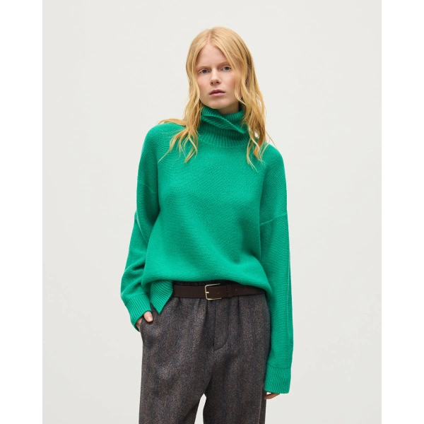 Johnstons of Elgin Maggie Reverse Stitch Roll Neck Green Cashmere Jumper