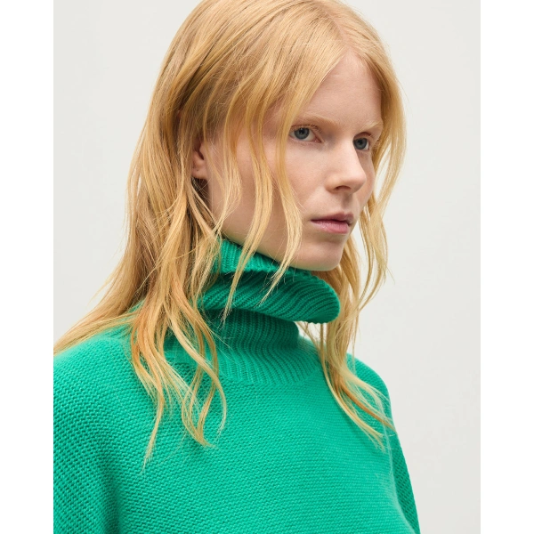 Johnstons of Elgin Maggie Reverse Stitch Roll Neck Green Cashmere Jumper