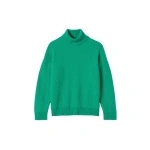 Johnstons of Elgin Maggie Reverse Stitch Roll Neck Green Cashmere Jumper | Sweaters | Coveti