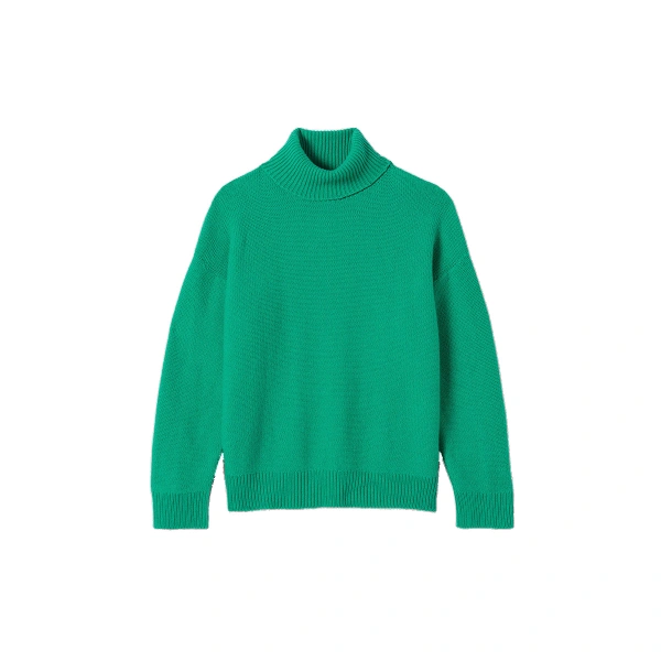 Maggie Reverse Stitch Roll Neck Green Cashmere Jumper