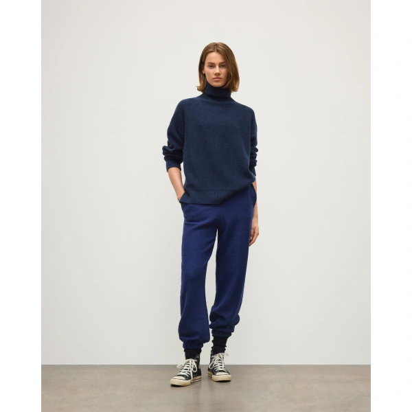 Johnstons of Elgin Maggie Reverse Stitch Roll Neck Navy Cashmere Jumper