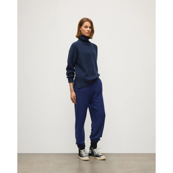 Johnstons of Elgin Maggie Reverse Stitch Roll Neck Navy Cashmere Jumper