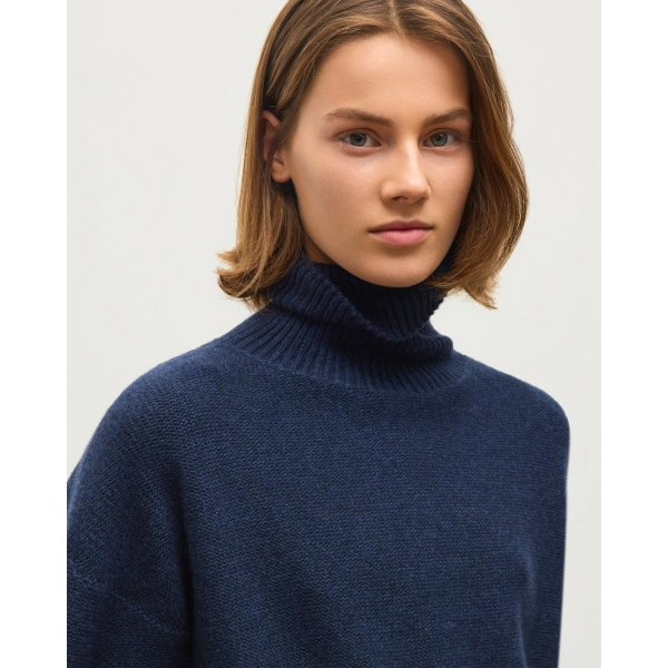 Johnstons of Elgin Maggie Reverse Stitch Roll Neck Navy Cashmere Jumper