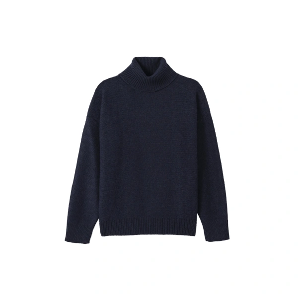 Maggie Reverse Stitch Roll Neck Navy Cashmere Jumper