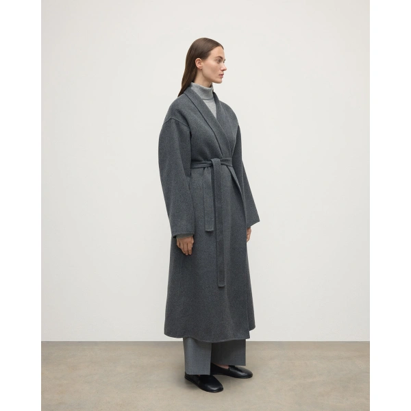 Johnstons of Elgin Mid Grey Cashmere Wrap Coat