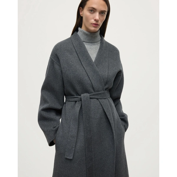 Johnstons of Elgin Mid Grey Cashmere Wrap Coat