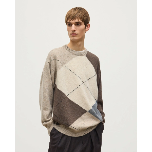 Johnstons of Elgin Monteith Natural Exploded Argyle Donegal Cashmere Jumper