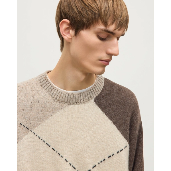 Johnstons of Elgin Monteith Natural Exploded Argyle Donegal Cashmere Jumper