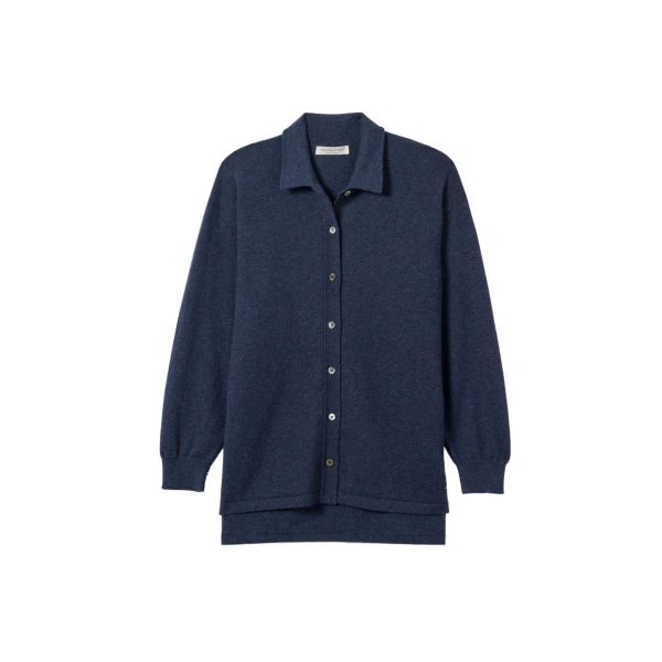Johnstons of Elgin Munro Navy Cashmere Shirt | Shirts | Coveti