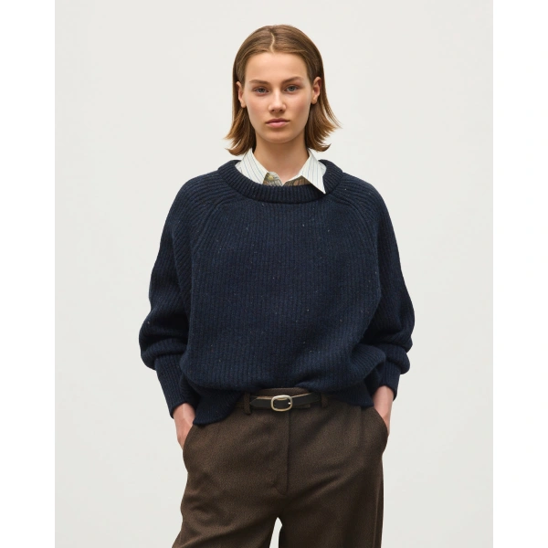 Johnstons of Elgin Norah Ribbed Blue Donegal Cashmere Jumper