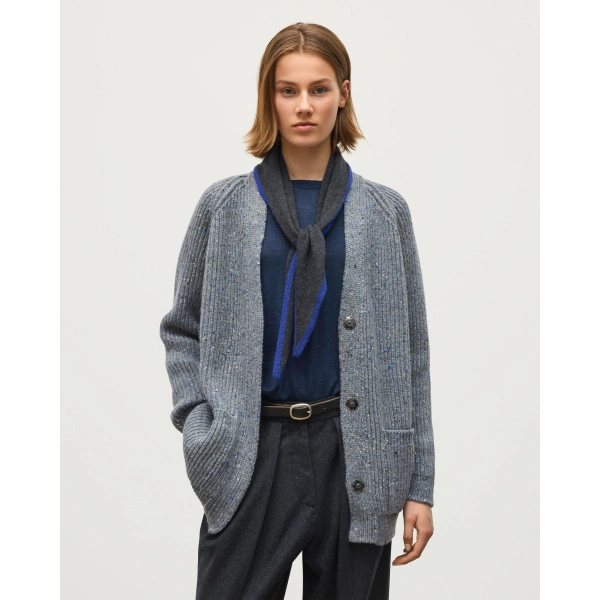 Johnstons of Elgin Norah Ribbed Grey Donegal Cashmere Cardigan