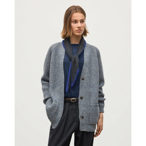 Johnstons of Elgin Norah Ribbed Grey Donegal Cashmere Cardigan