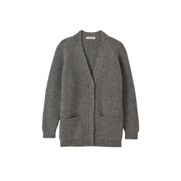 Johnstons of Elgin Norah Ribbed Grey Donegal Cashmere Cardigan | Cardigan | Coveti