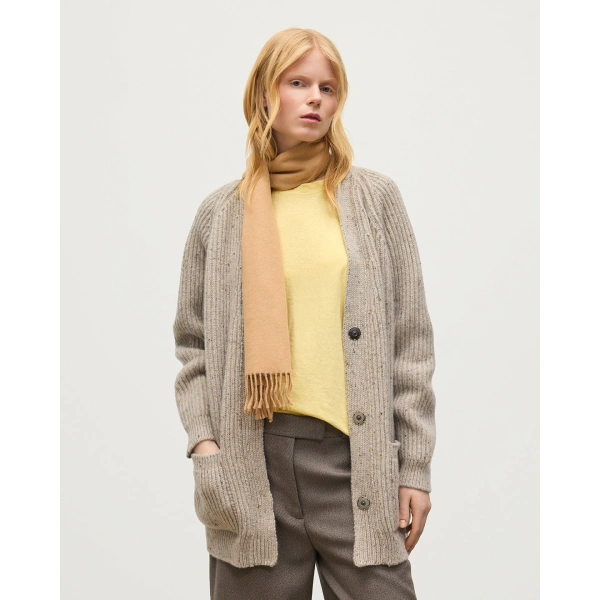 Johnstons of Elgin Norah Ribbed Natural Donegal Cashmere Cardigan