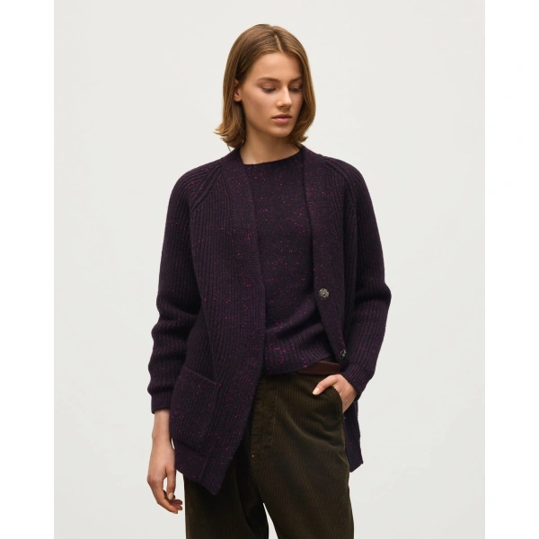 Johnstons of Elgin Norah Ribbed Purple Donegal Cashmere Cardigan