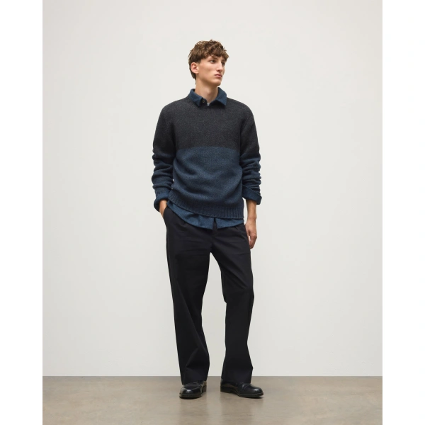 Johnstons of Elgin Ogilvie Colour Block Blue Lambswool Jumper