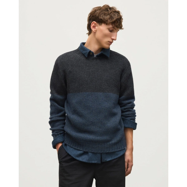 Johnstons of Elgin Ogilvie Colour Block Blue Lambswool Jumper