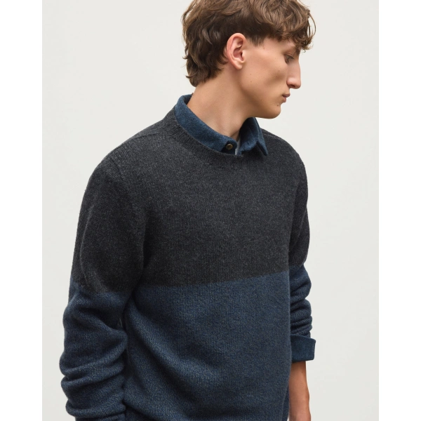 Johnstons of Elgin Ogilvie Colour Block Blue Lambswool Jumper